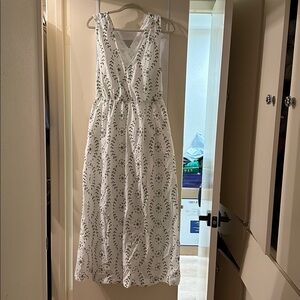 a new day White Dress with Green Leaf Design (never worn)